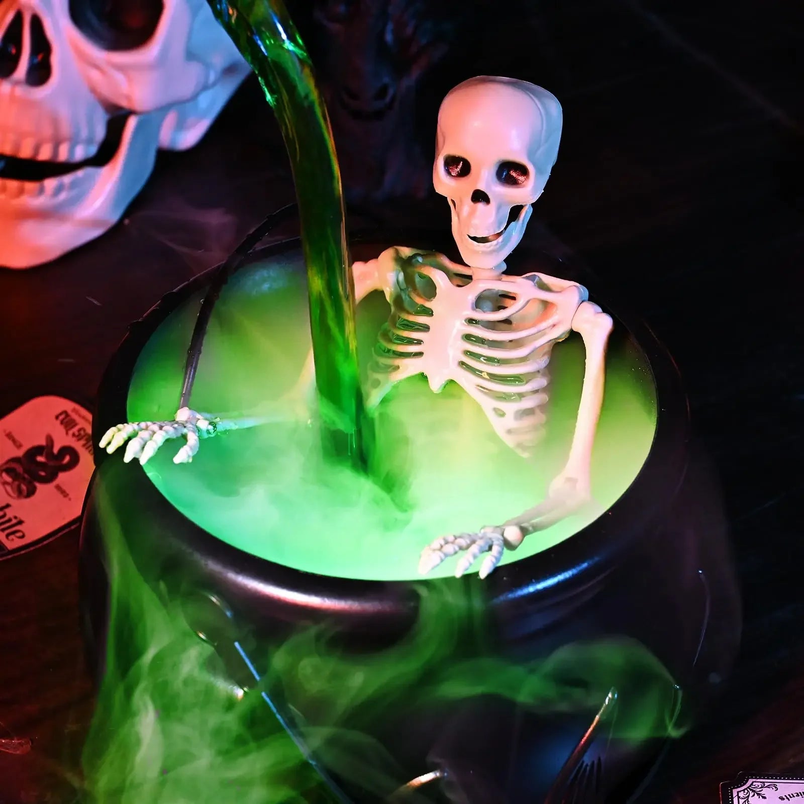 Halloween Witchcauldron with LED Light & Fog Mist Maker Skeleton Decor for Spooky Hocus Pocus Party, Home, Halloween Party